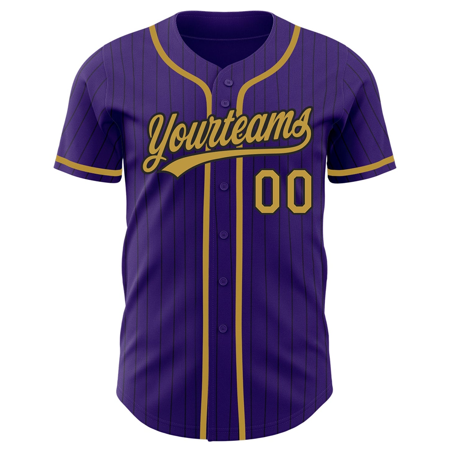 Custom Purple Black Pinstripe Old Gold Authentic Baseball Jersey view 2