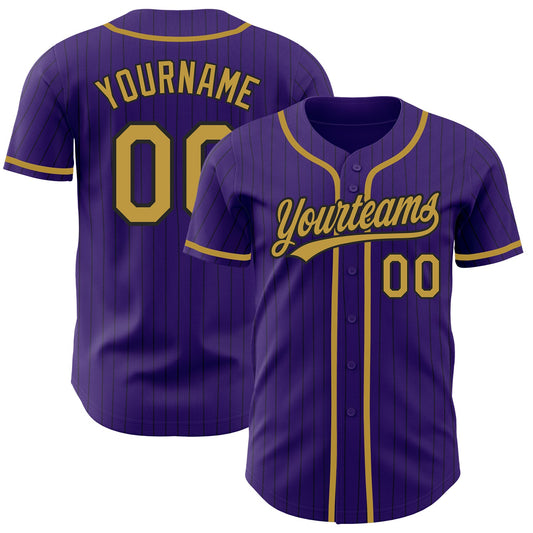 Custom Purple Black Pinstripe Old Gold Authentic Baseball Jersey - Main View