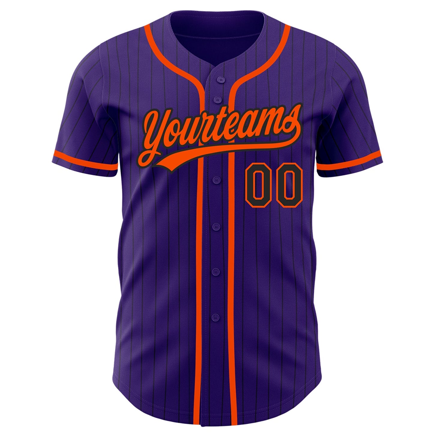 Custom Purple Black Pinstripe Orange Authentic Baseball Jersey view 2
