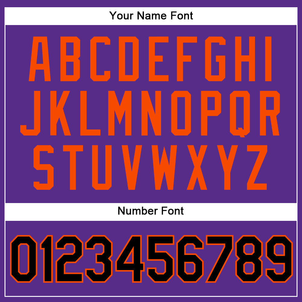 Custom Purple Black Pinstripe Orange Authentic Baseball Jersey view 5