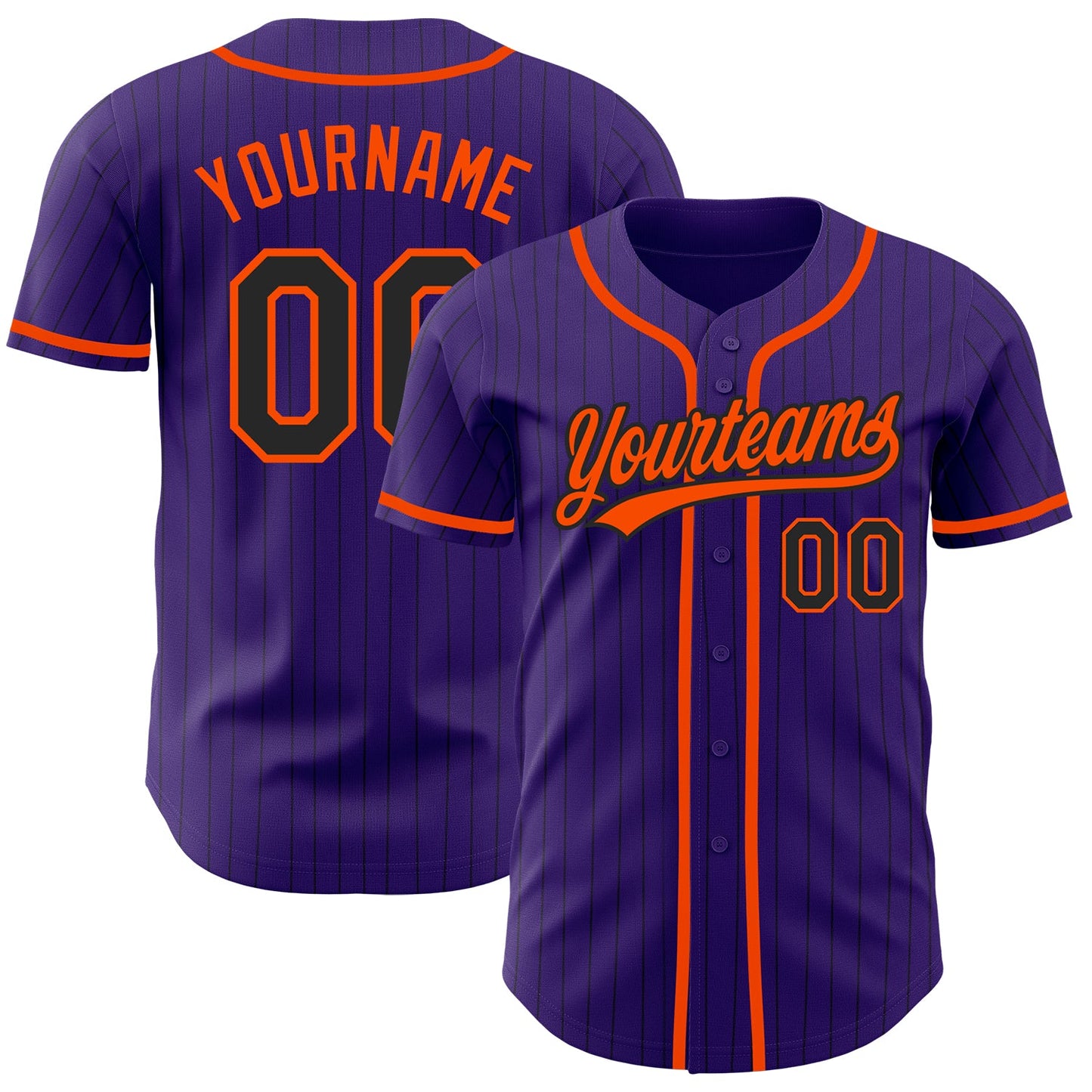 Custom Purple Black Pinstripe Orange Authentic Baseball Jersey - Main View