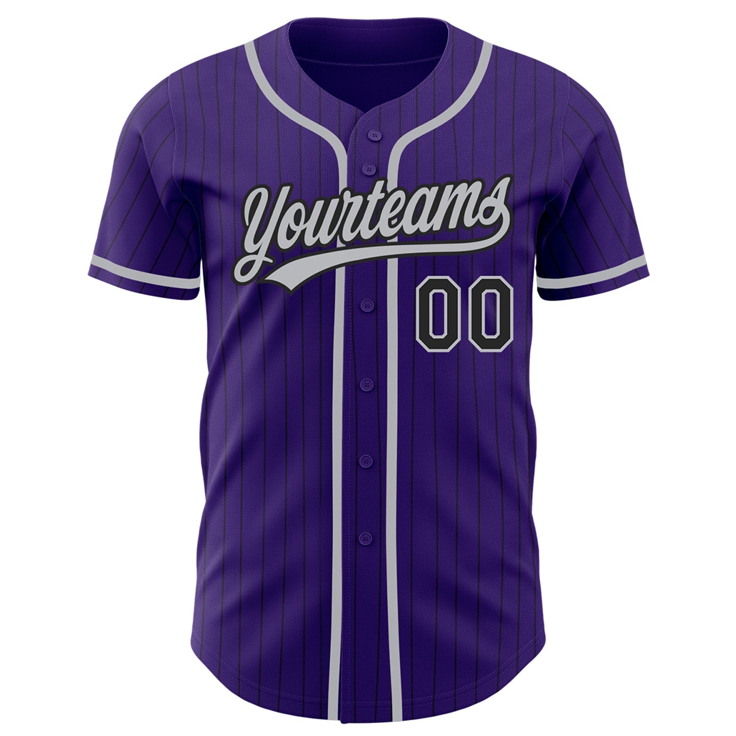 Custom Purple Black Pinstripe Gray Authentic Baseball Jersey view 2