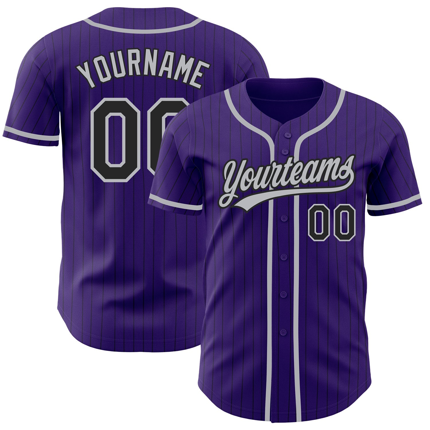 Custom Purple Black Pinstripe Gray Authentic Baseball Jersey - Main View