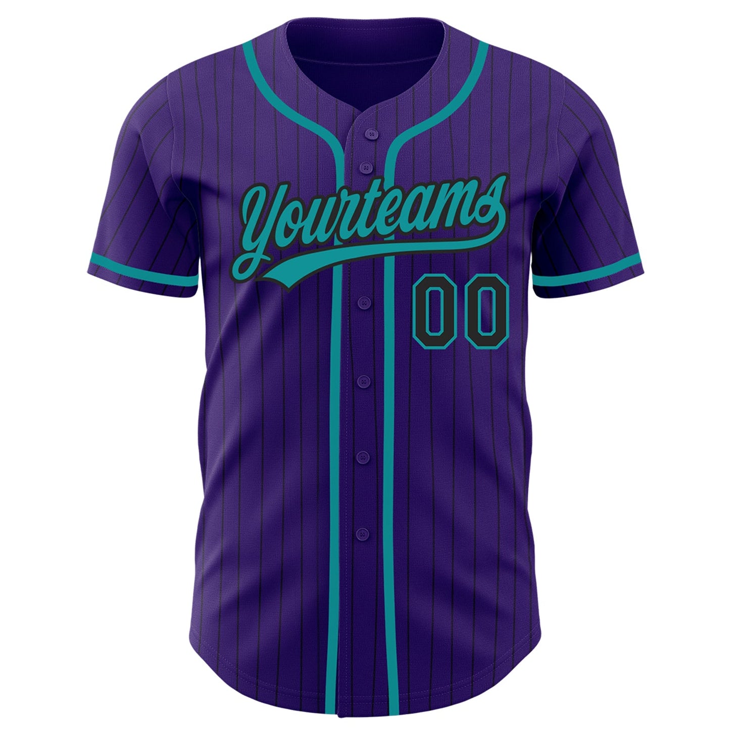 Custom Purple Black Pinstripe Teal Authentic Baseball Jersey view 2