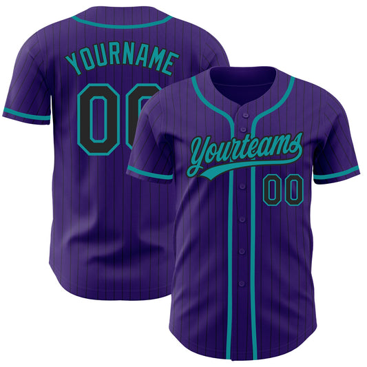 Custom Purple Black Pinstripe Teal Authentic Baseball Jersey - Main View