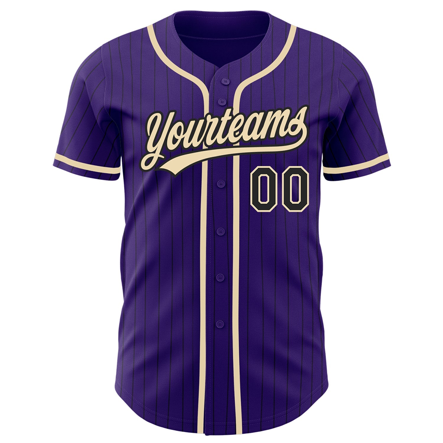 Custom Purple Black Pinstripe City Cream Authentic Baseball Jersey view 2