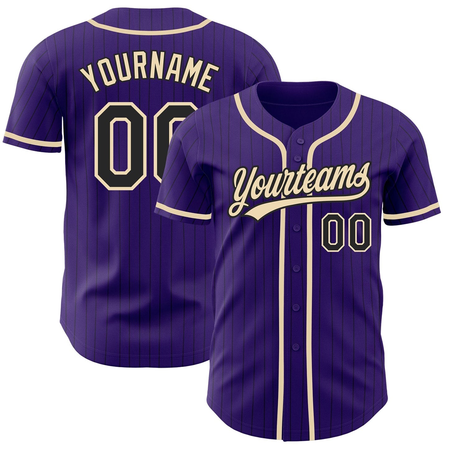 Custom Purple Black Pinstripe City Cream Authentic Baseball Jersey - Main View