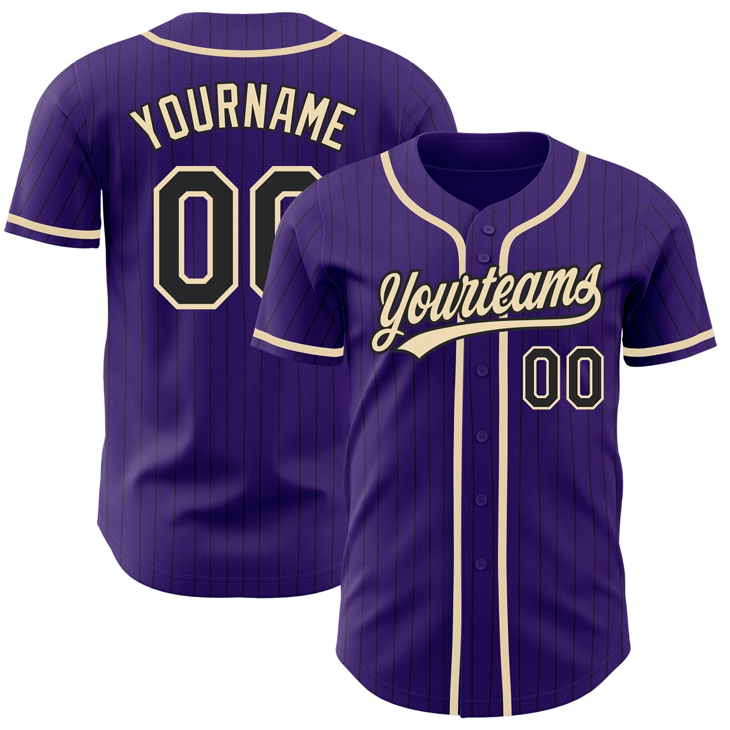 Custom Purple Black Pinstripe City Cream Authentic Baseball Jersey - Main View