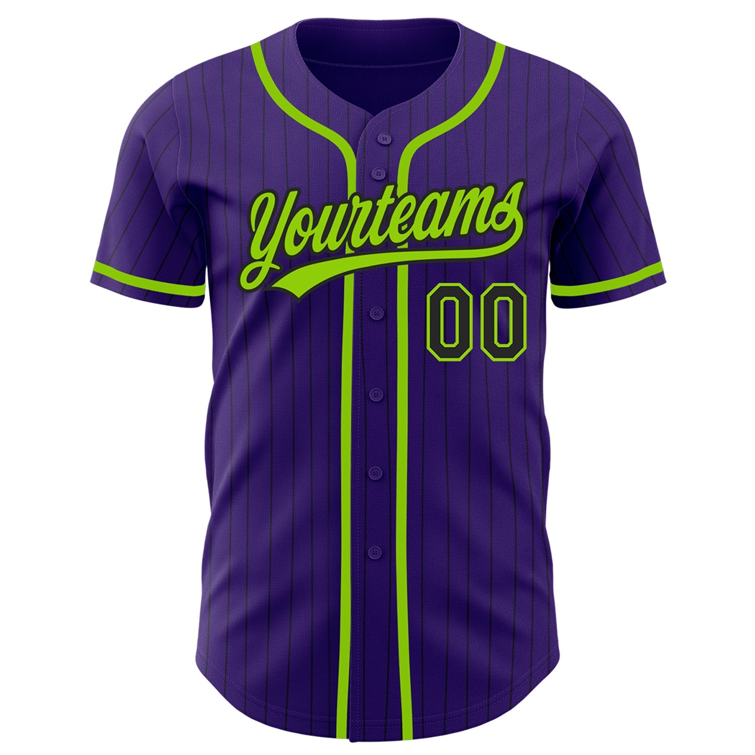 Custom Purple Black Pinstripe Neon Green Authentic Baseball Jersey view 2