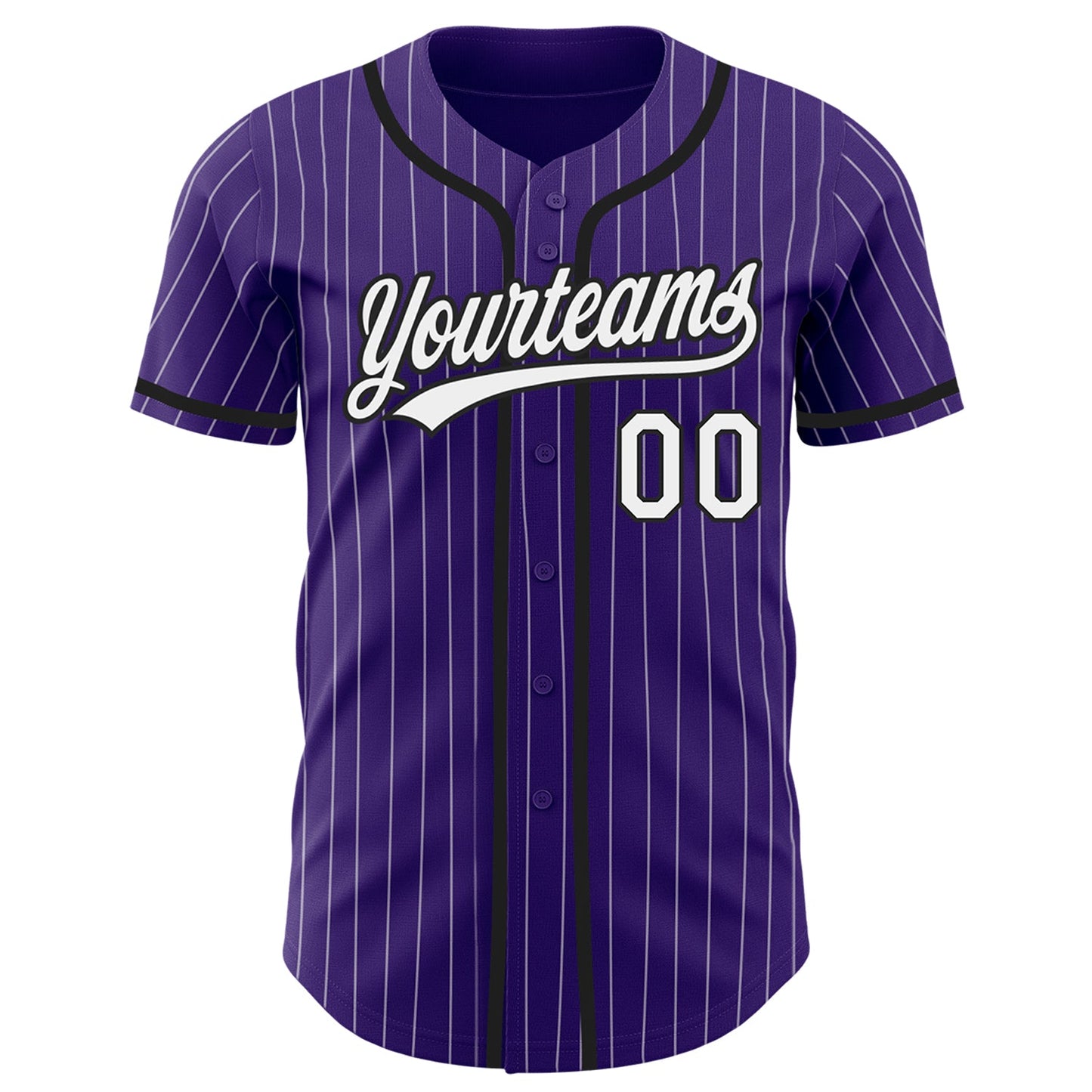 Custom Purple White Pinstripe Black Authentic Baseball Jersey view 2