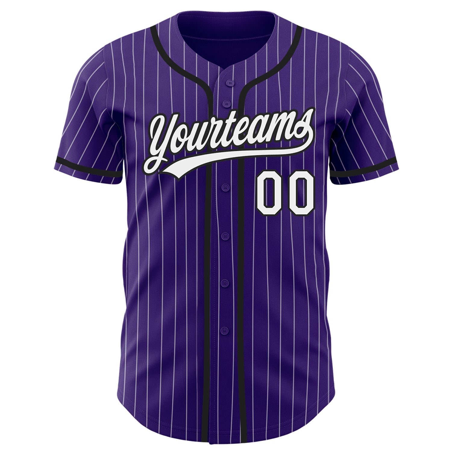 Custom Purple White Pinstripe Black Authentic Baseball Jersey view 2