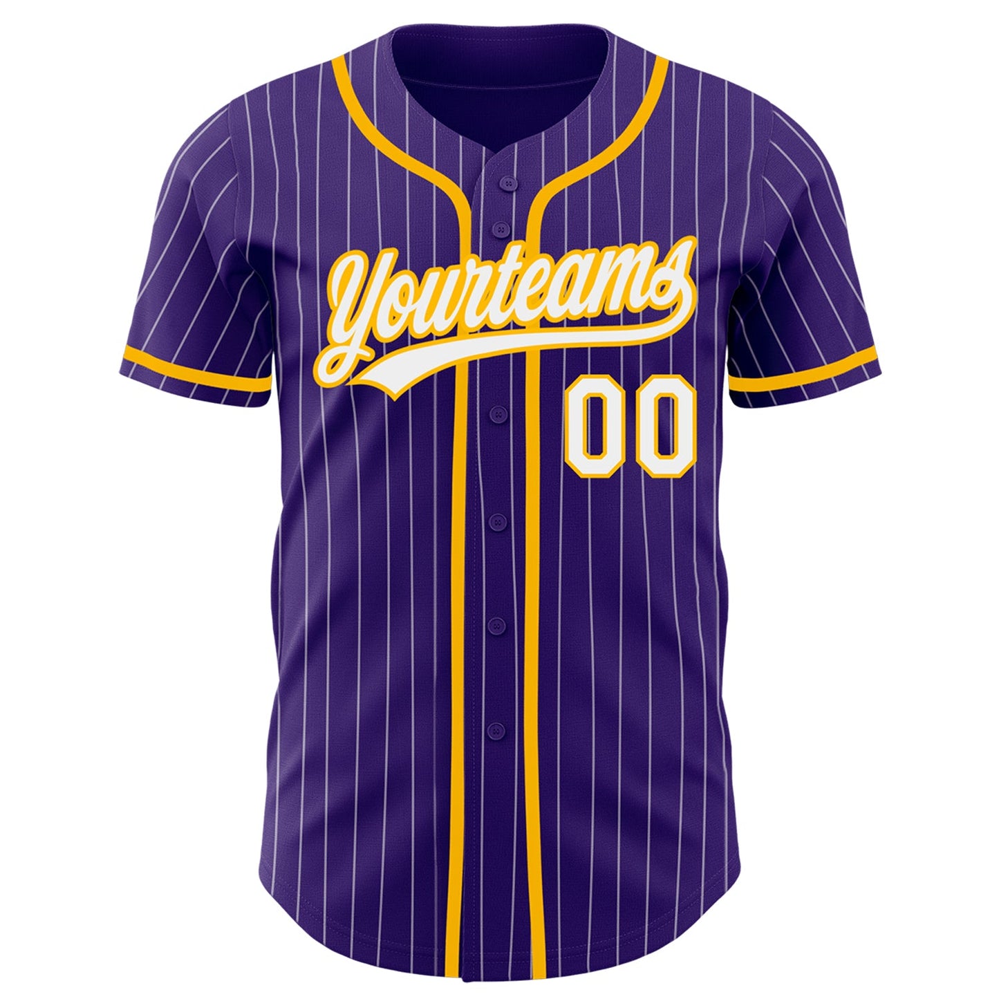 Custom Purple White Pinstripe Gold Authentic Baseball Jersey view 2