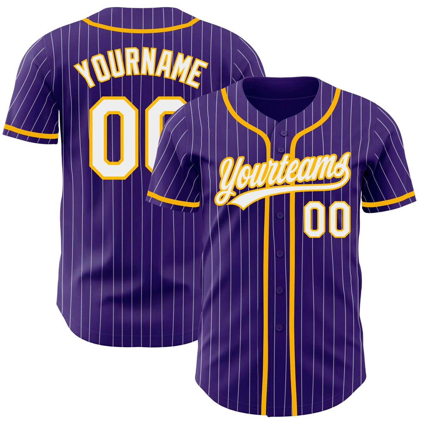 Custom Purple White Pinstripe Gold Authentic Baseball Jersey - Main View