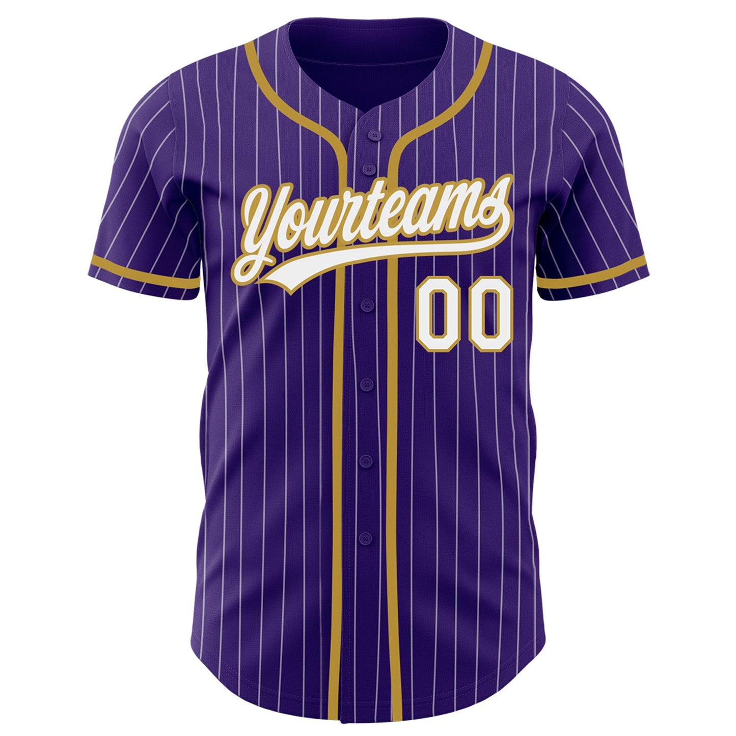 Custom Purple White Pinstripe Old Gold Authentic Baseball Jersey view 2