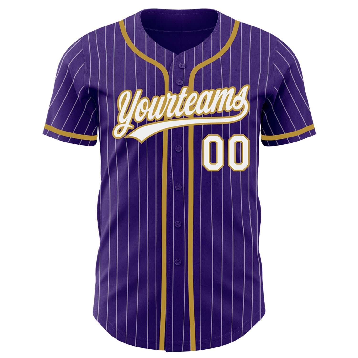 Custom Purple White Pinstripe Old Gold Authentic Baseball Jersey view 2