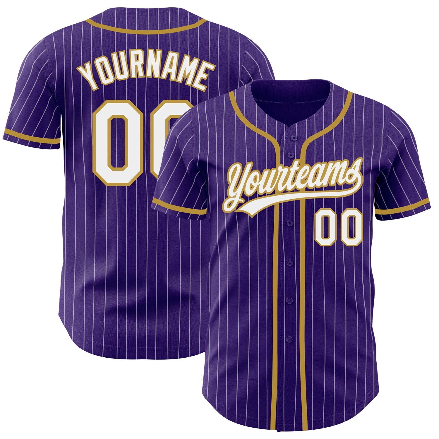 Custom Purple White Pinstripe Old Gold Authentic Baseball Jersey - Main View