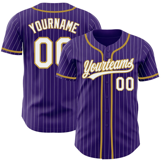 Custom Purple White Pinstripe Old Gold Authentic Baseball Jersey - Main View