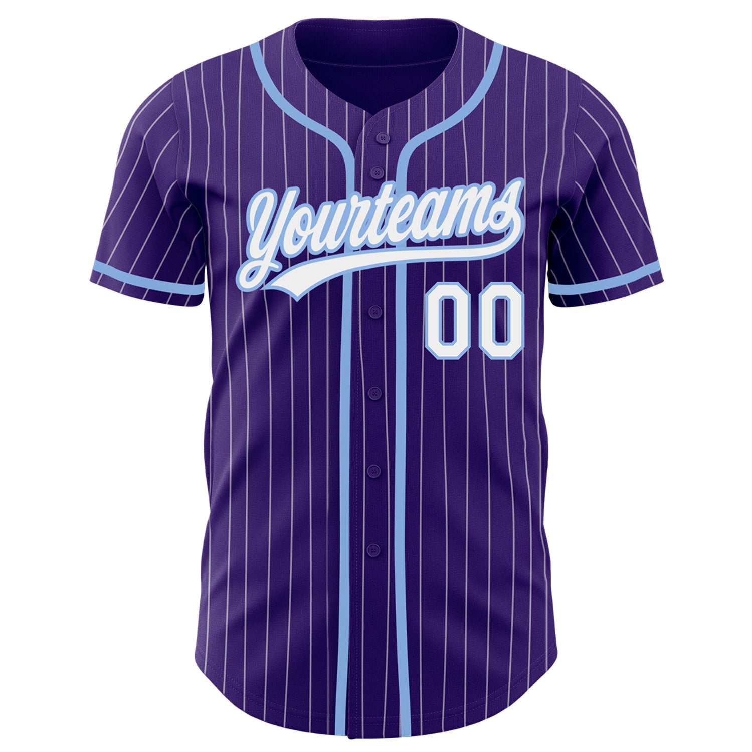 Custom Purple White Pinstripe Light Blue Authentic Baseball Jersey view 2