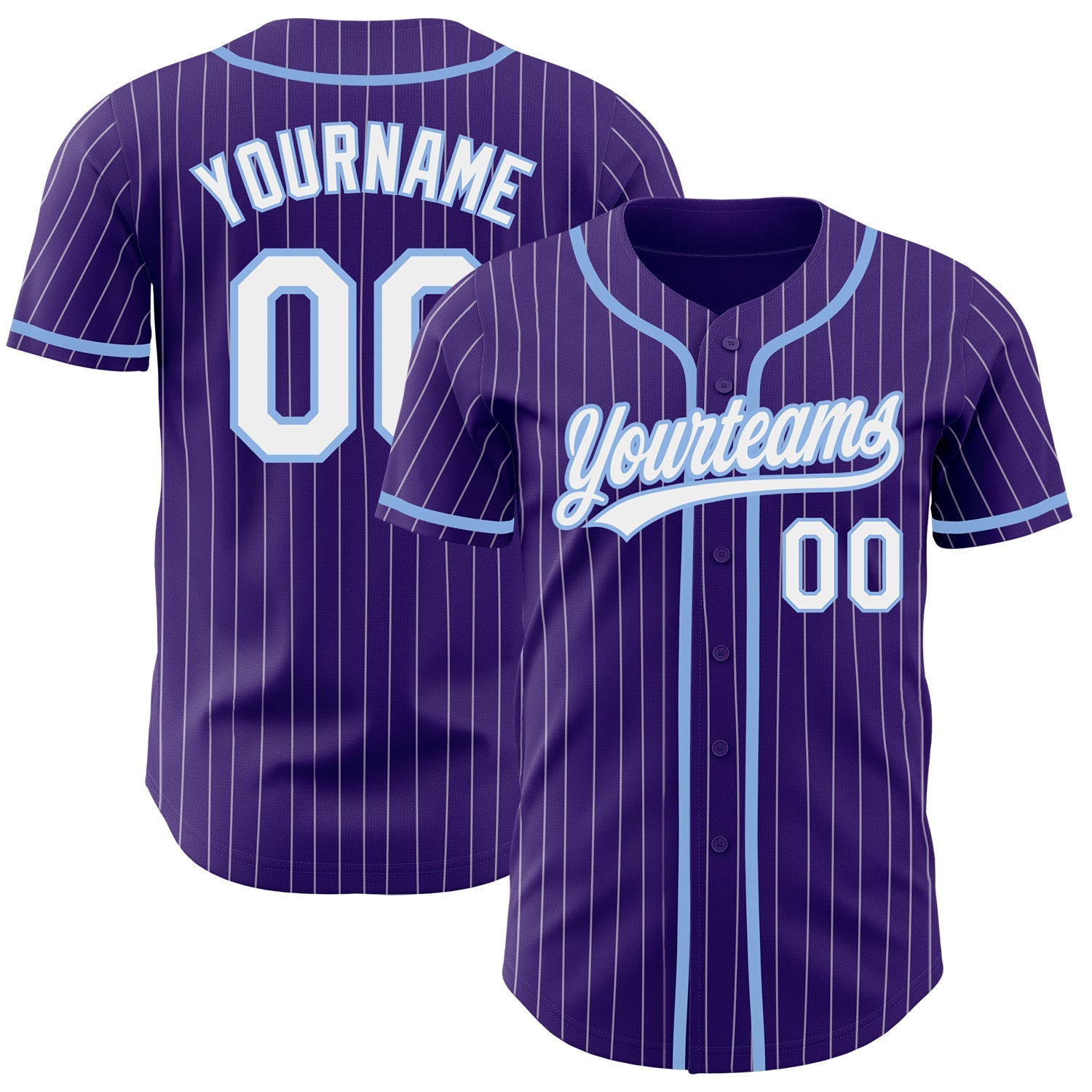 Custom Purple White Pinstripe Light Blue Authentic Baseball Jersey - Main View