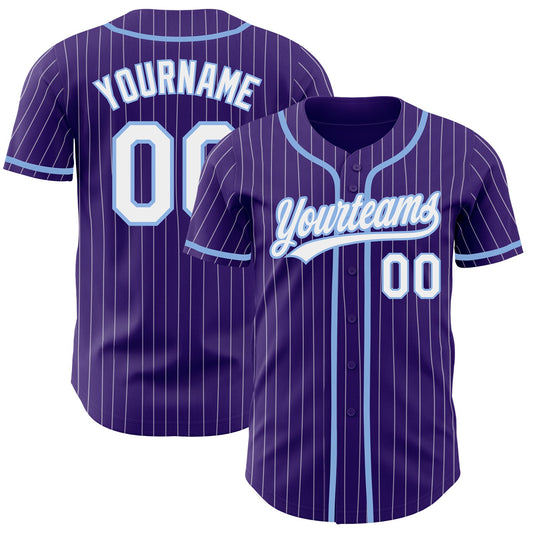Custom Purple White Pinstripe Light Blue Authentic Baseball Jersey - Main View