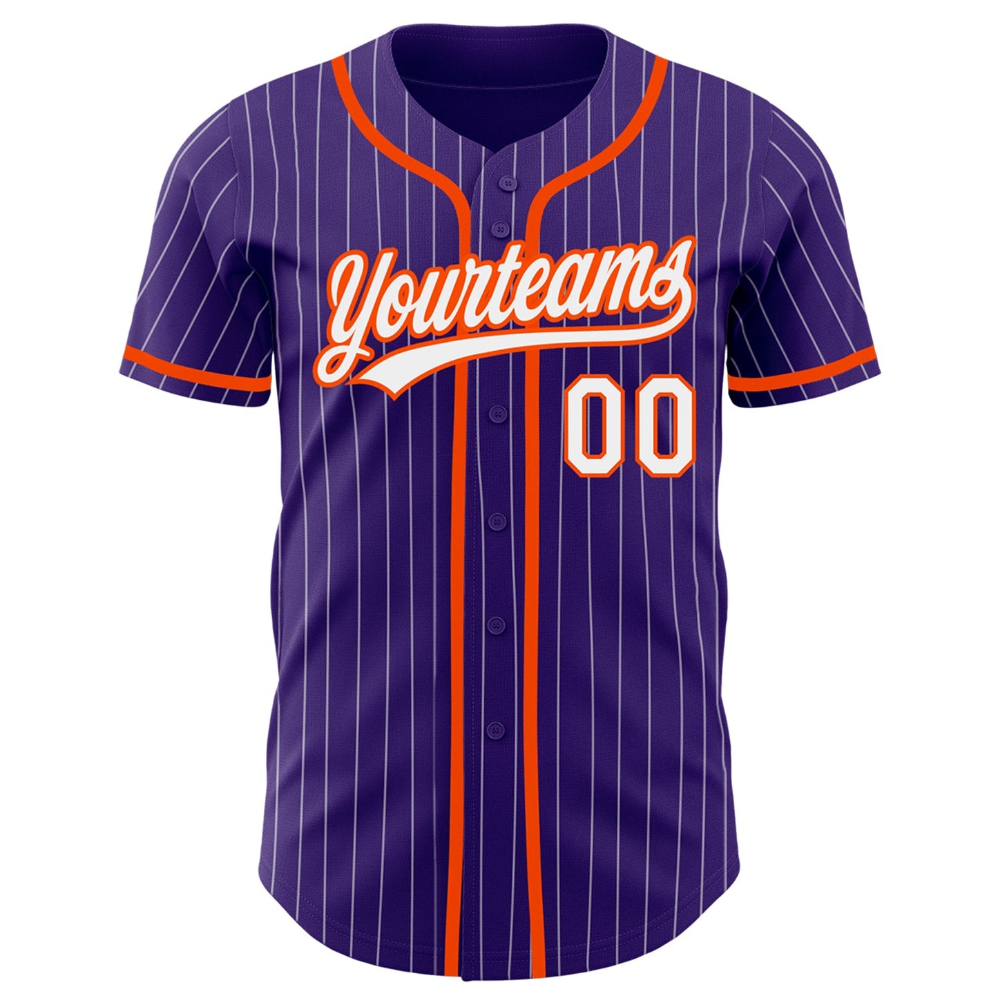 Custom Purple White Pinstripe Orange Authentic Baseball Jersey view 2