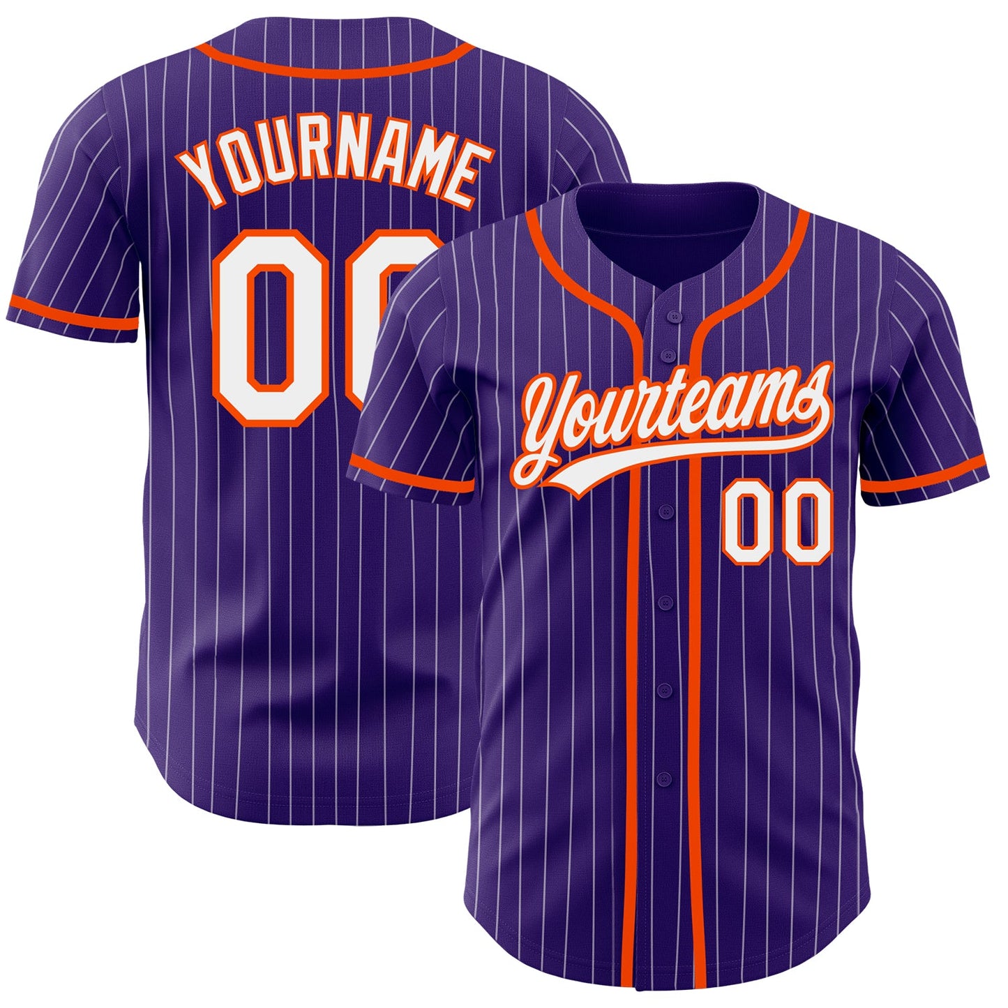 Custom Purple White Pinstripe Orange Authentic Baseball Jersey - Main View