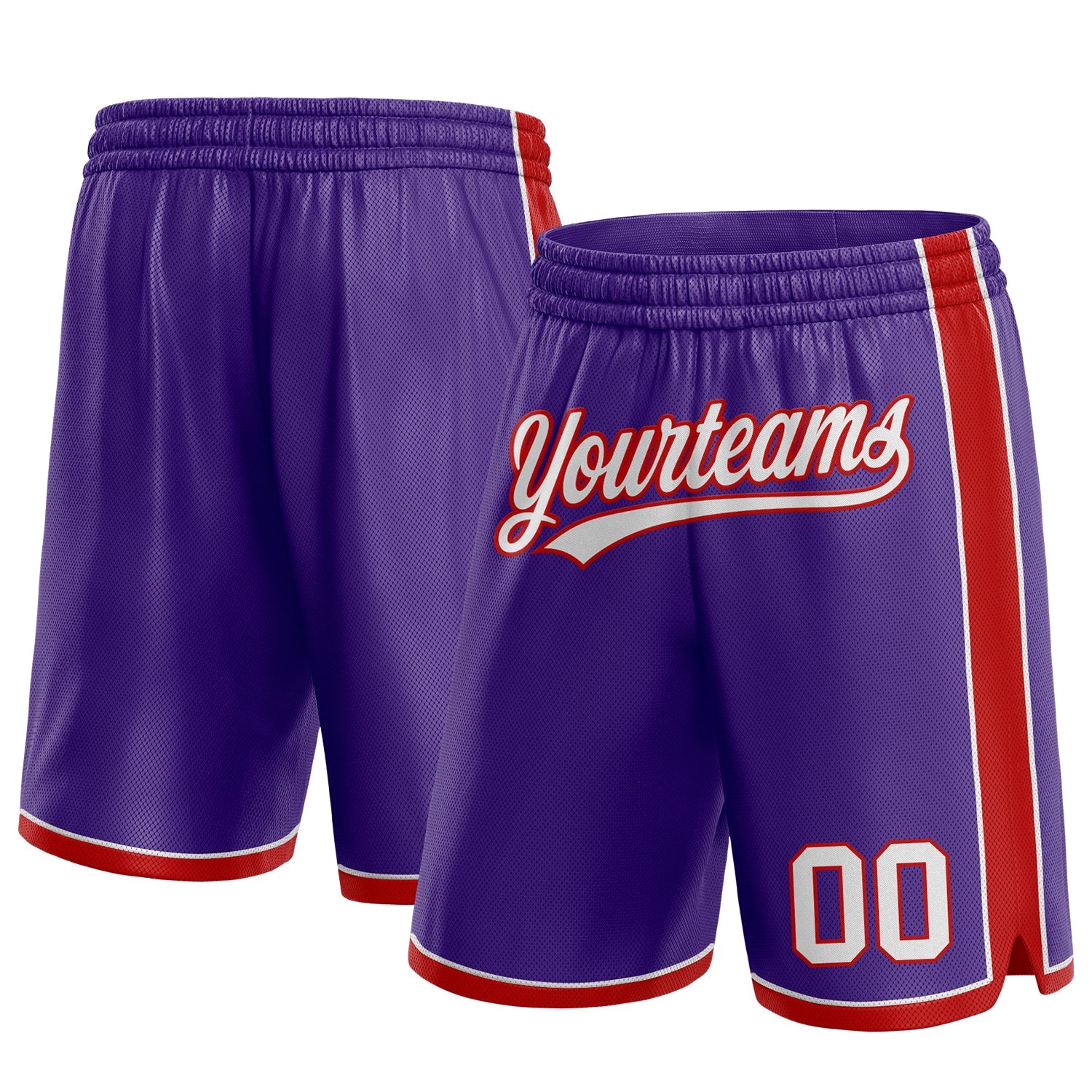 Custom Purple White-Red Authentic Basketball Shorts - Main View