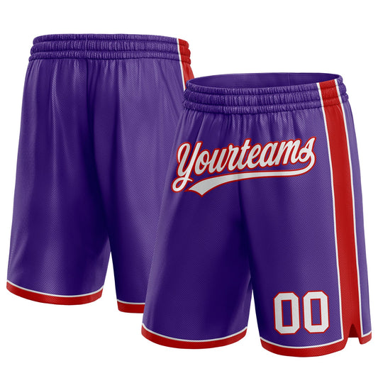 Custom Purple White-Red Authentic Basketball Shorts - Main View
