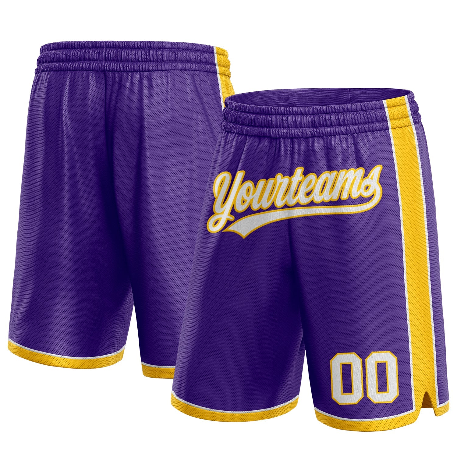 Custom Purple White-Yellow Authentic Basketball Shorts - Main View