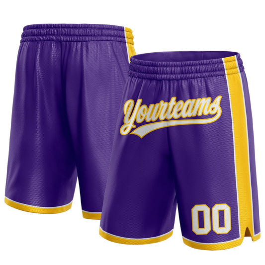 Custom Purple White-Yellow Authentic Basketball Shorts - Main View
