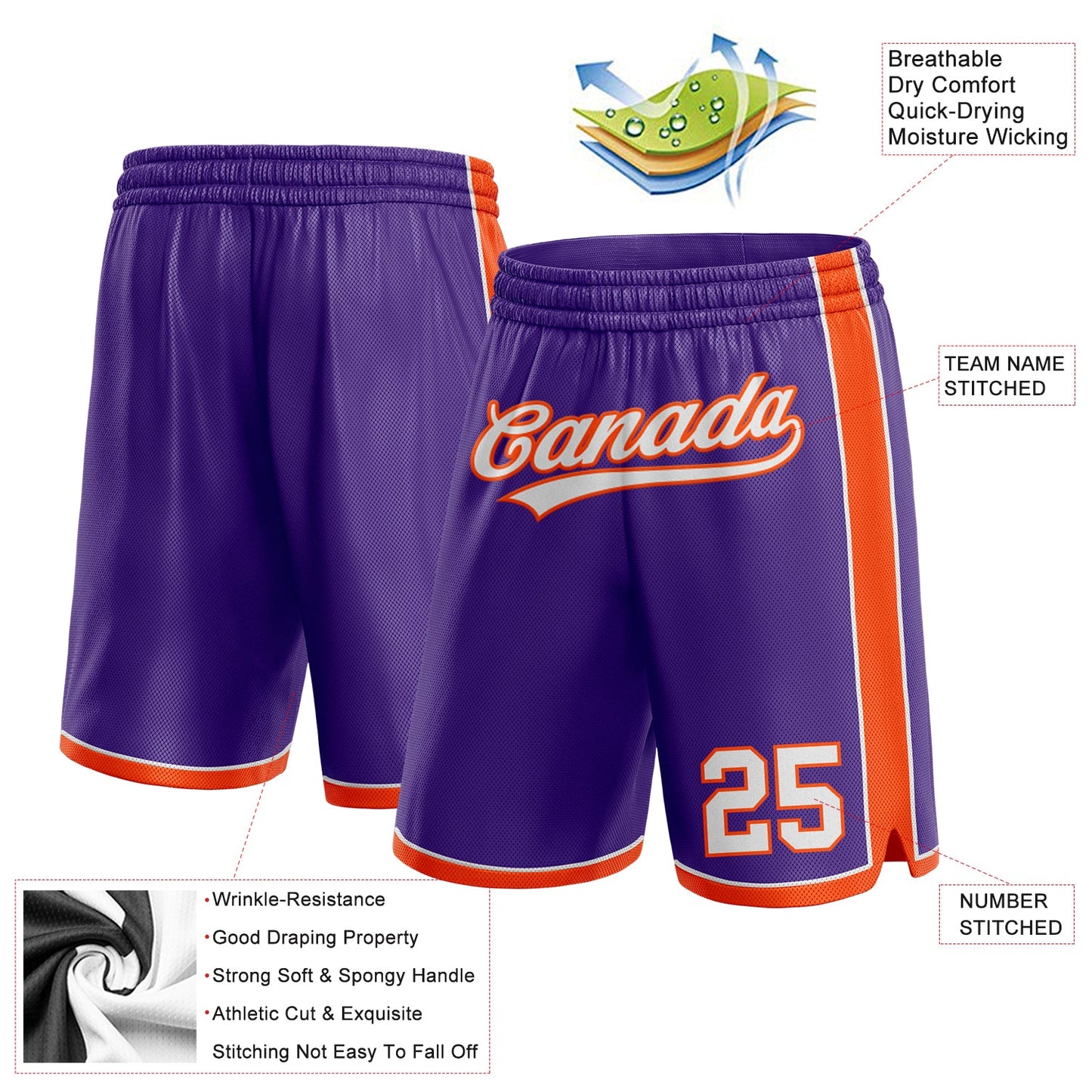 Custom Purple White-Orange Authentic Basketball Shorts view 2
