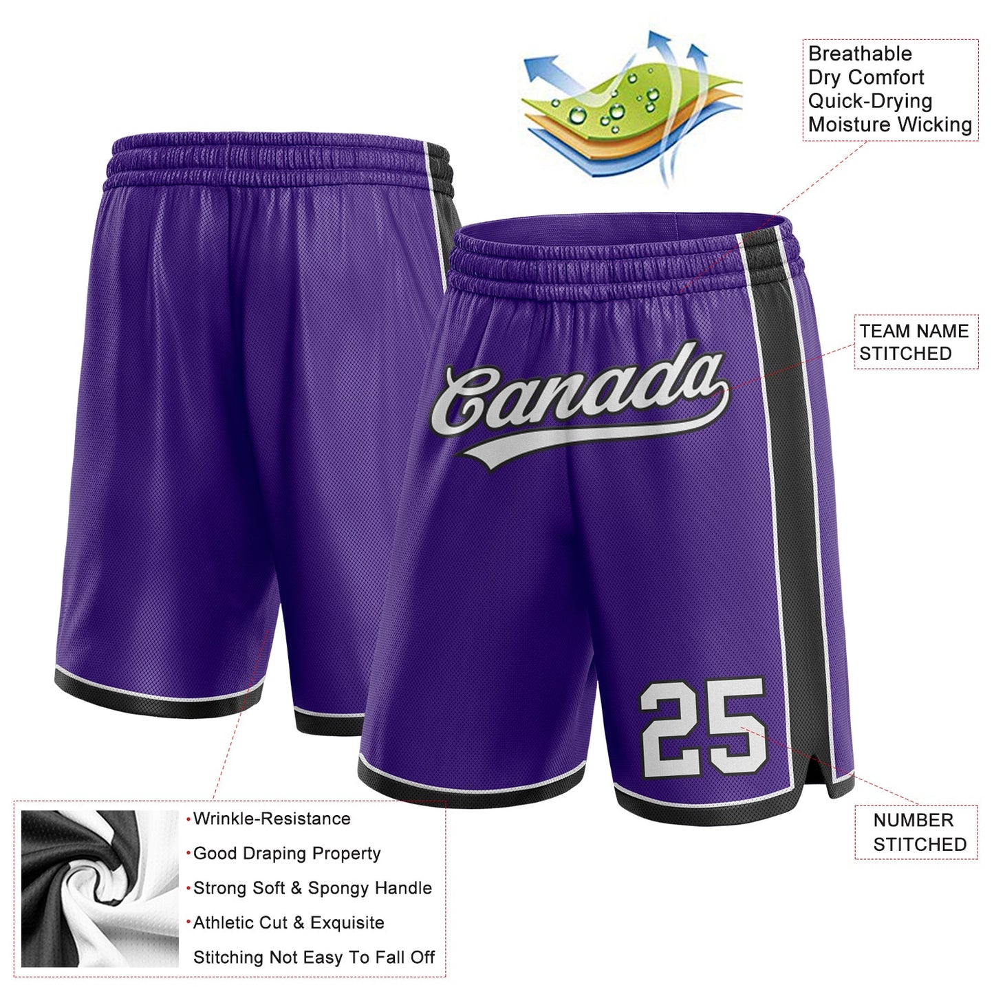 Custom Purple White-Black Authentic Basketball Shorts view 2