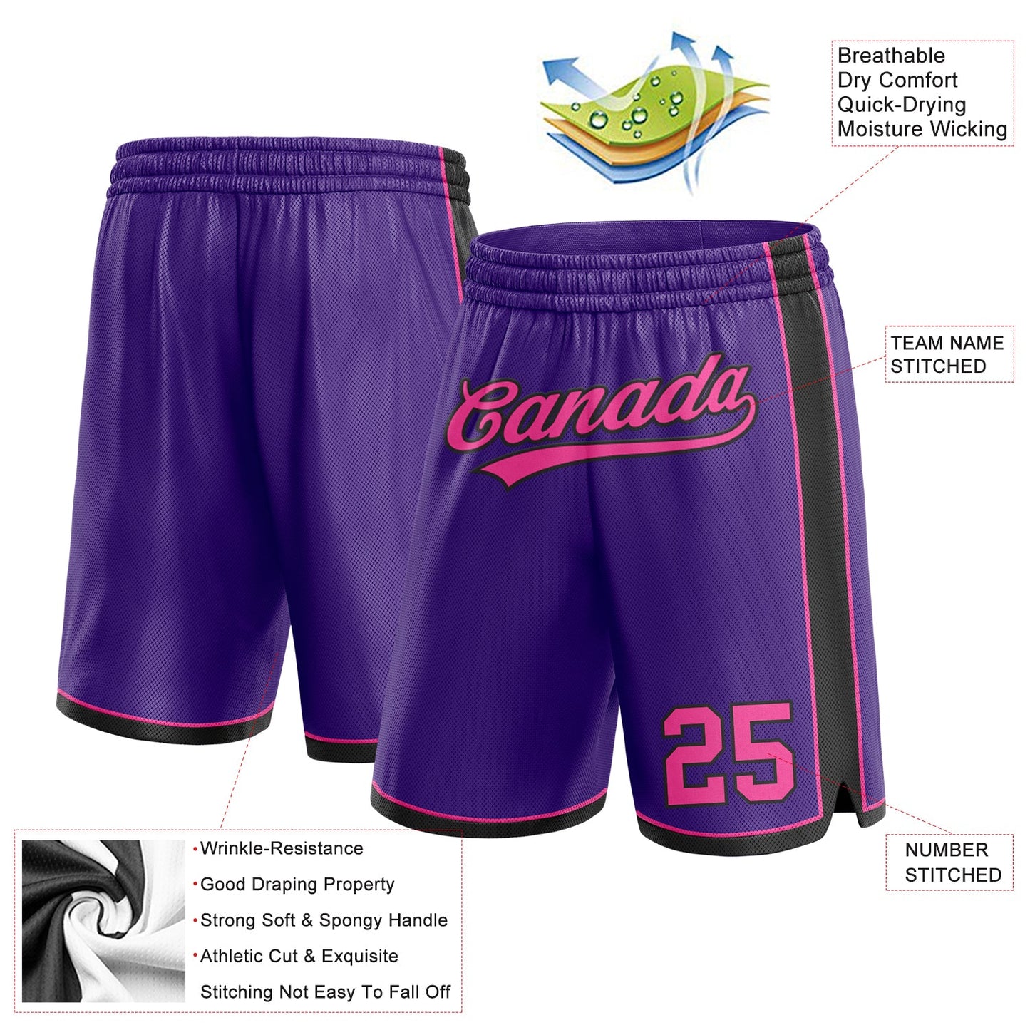 Custom Purple Pink-Black Authentic Basketball Shorts view 2