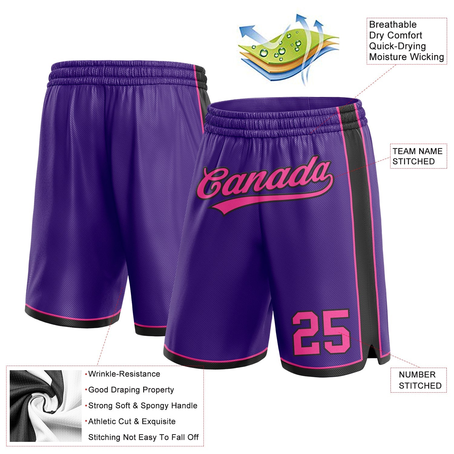 Custom Purple Pink-Black Authentic Basketball Shorts view 2