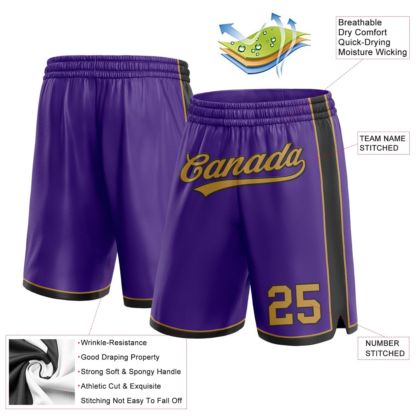 Custom Purple Old Gold-Black Authentic Basketball Shorts view 2