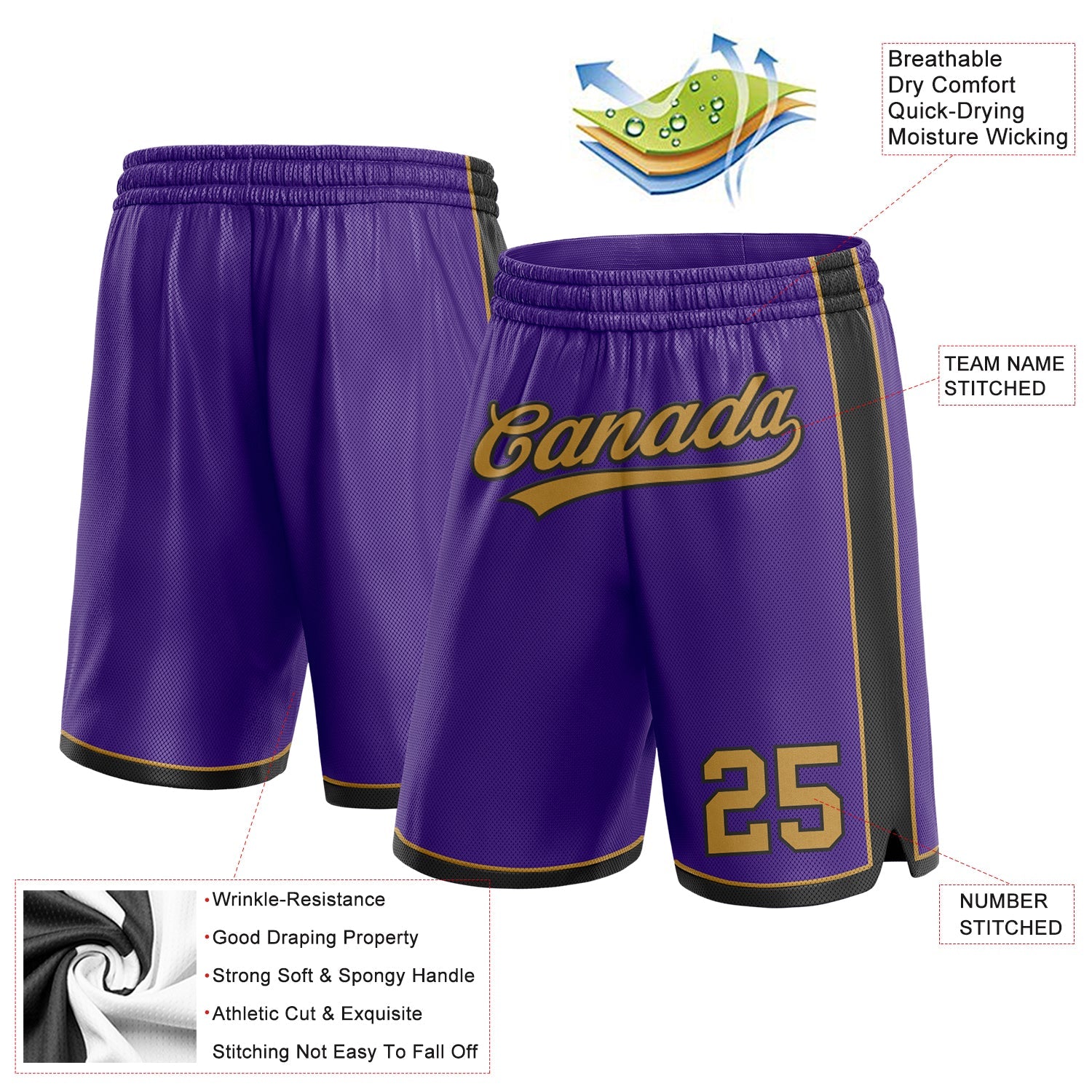 Custom Purple Old Gold-Black Authentic Basketball Shorts view 2