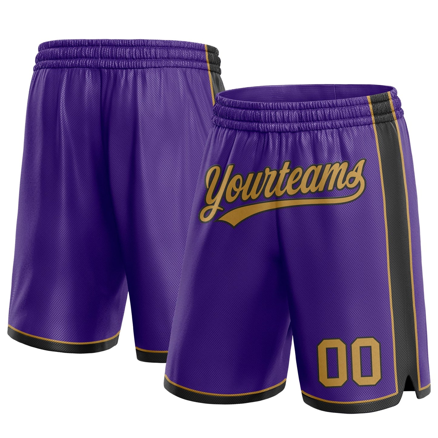 Custom Purple Old Gold-Black Authentic Basketball Shorts - Main View