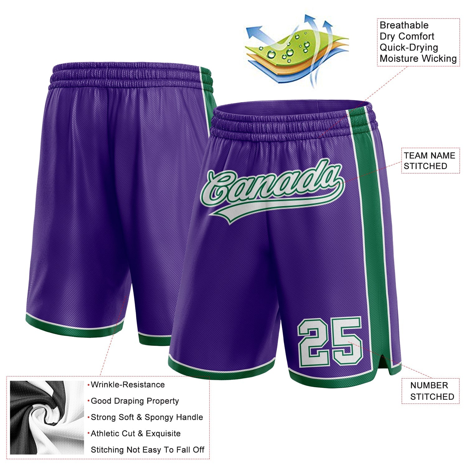 Custom Purple White-Kelly Green Authentic Basketball Shorts view 2