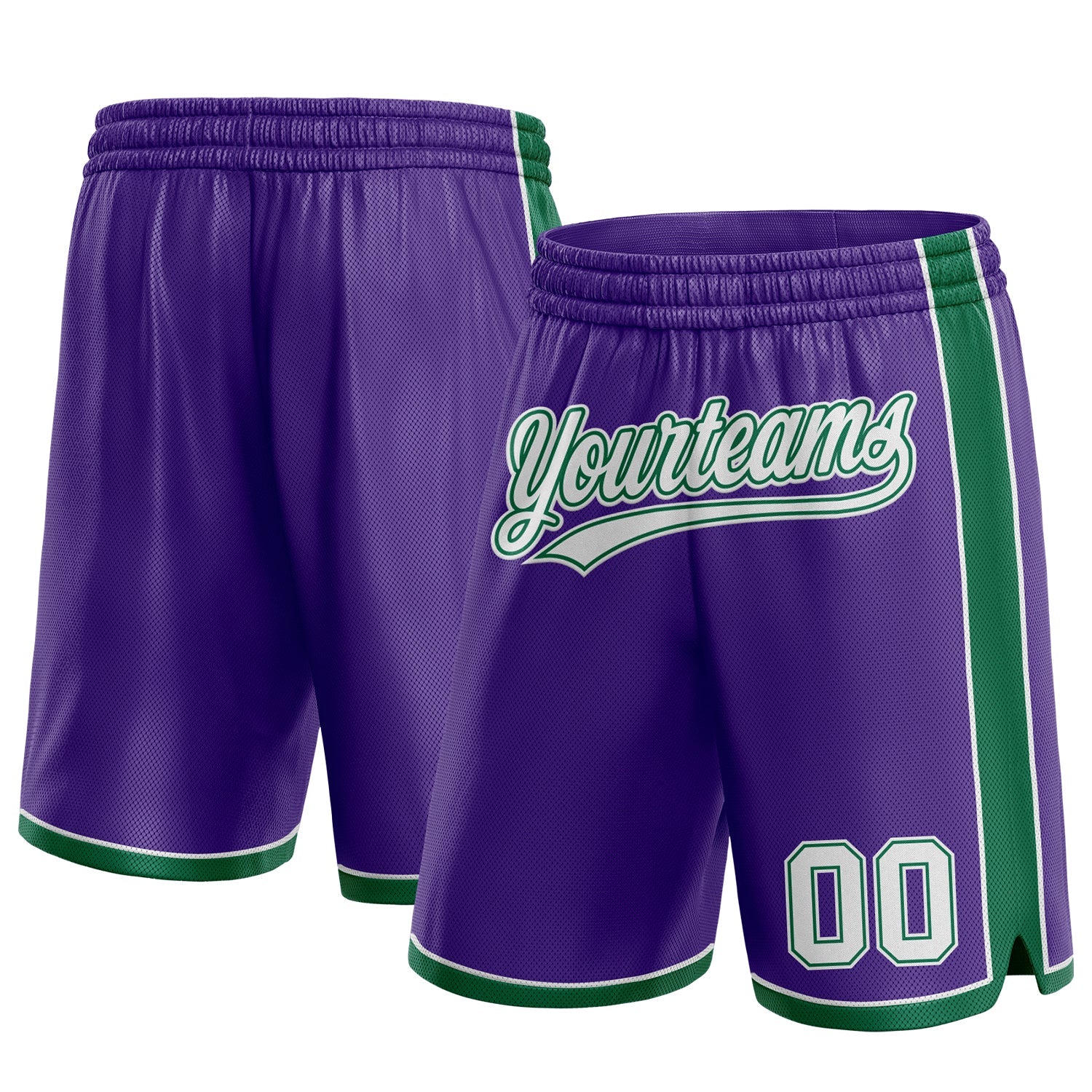 Custom Purple White-Kelly Green Authentic Basketball Shorts - Main View