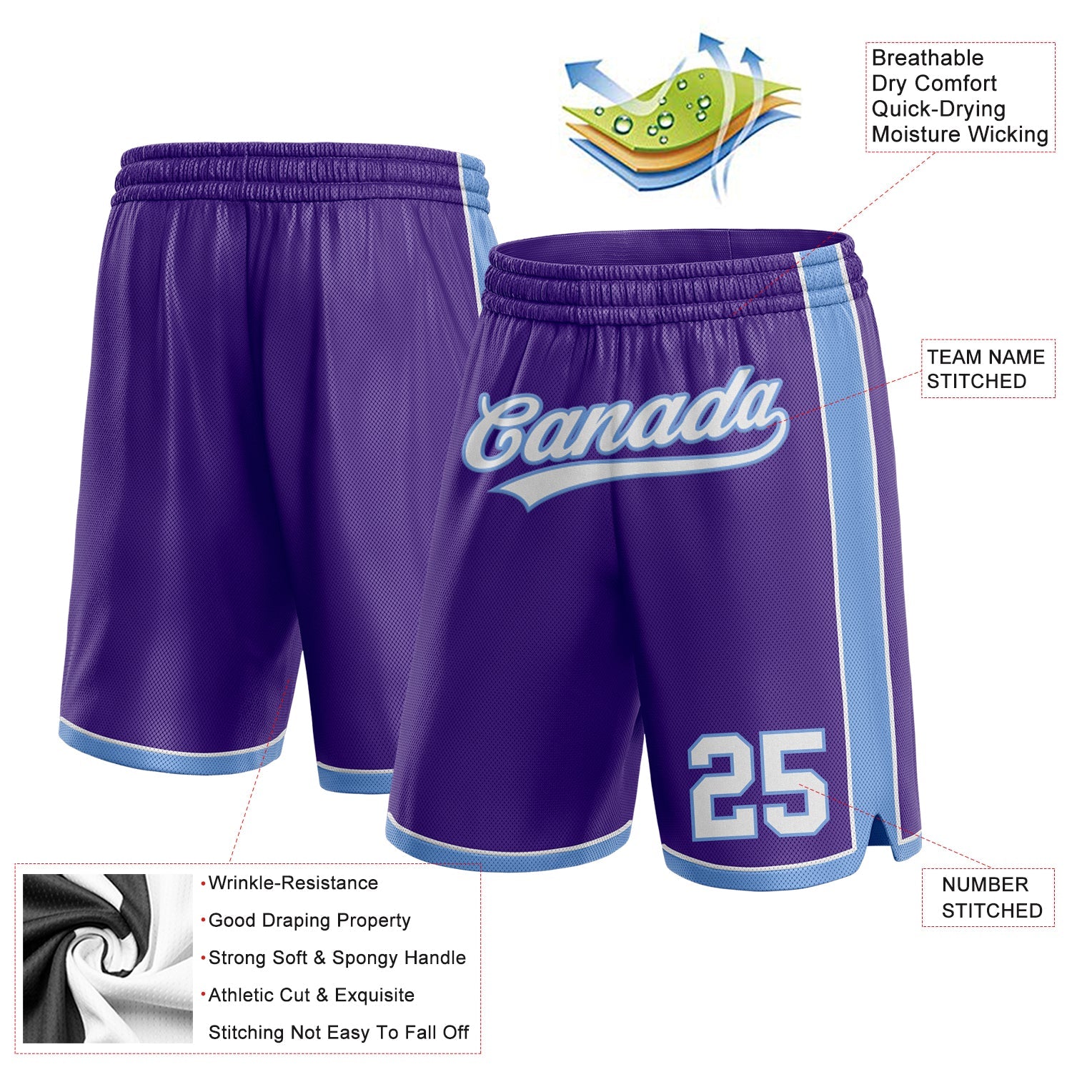 Custom Purple White-Light Blue Authentic Basketball Shorts view 2
