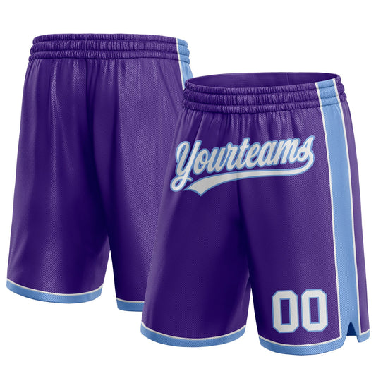 Custom Purple White-Light Blue Authentic Basketball Shorts - Main View