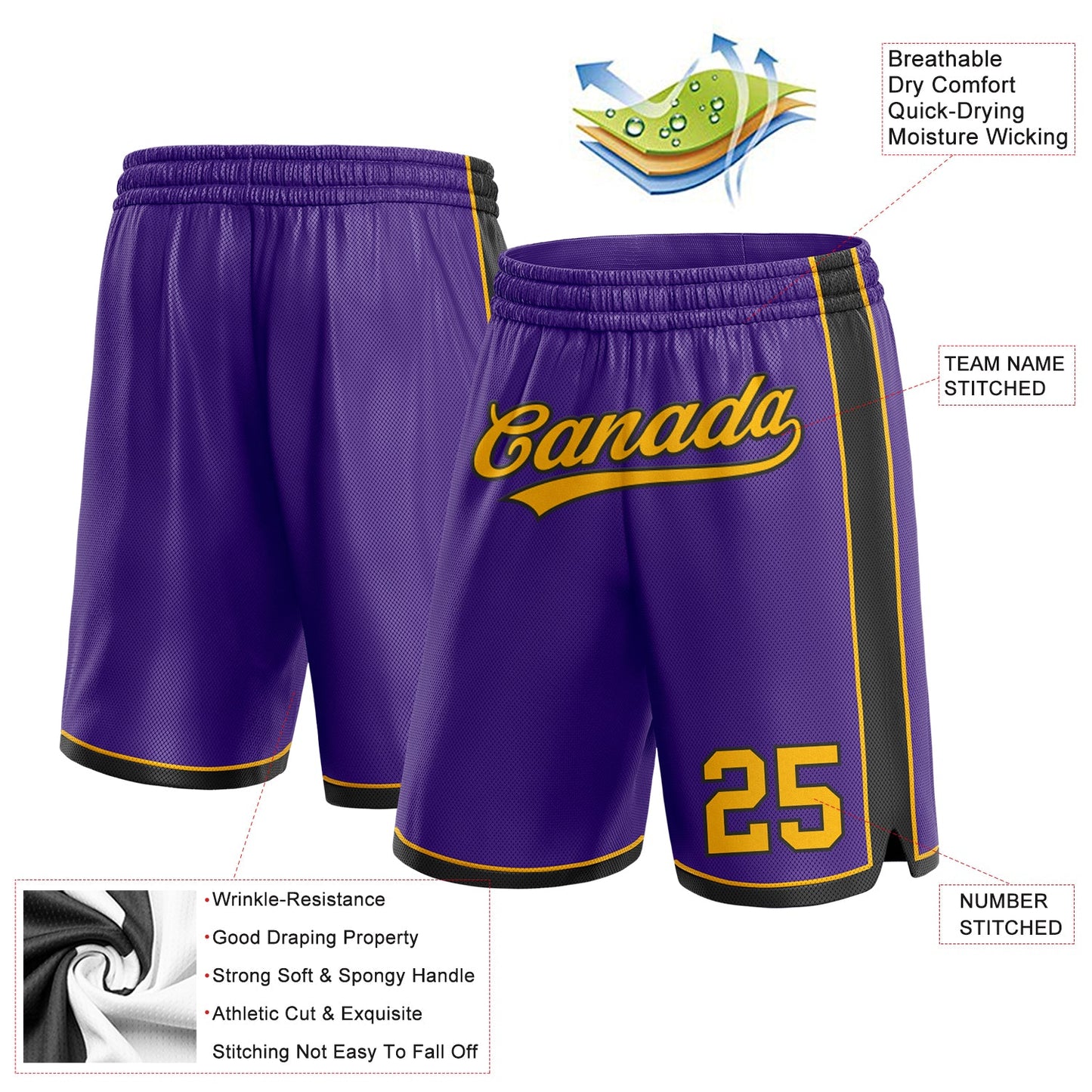 Custom Purple Gold-Black Authentic Basketball Shorts view 2