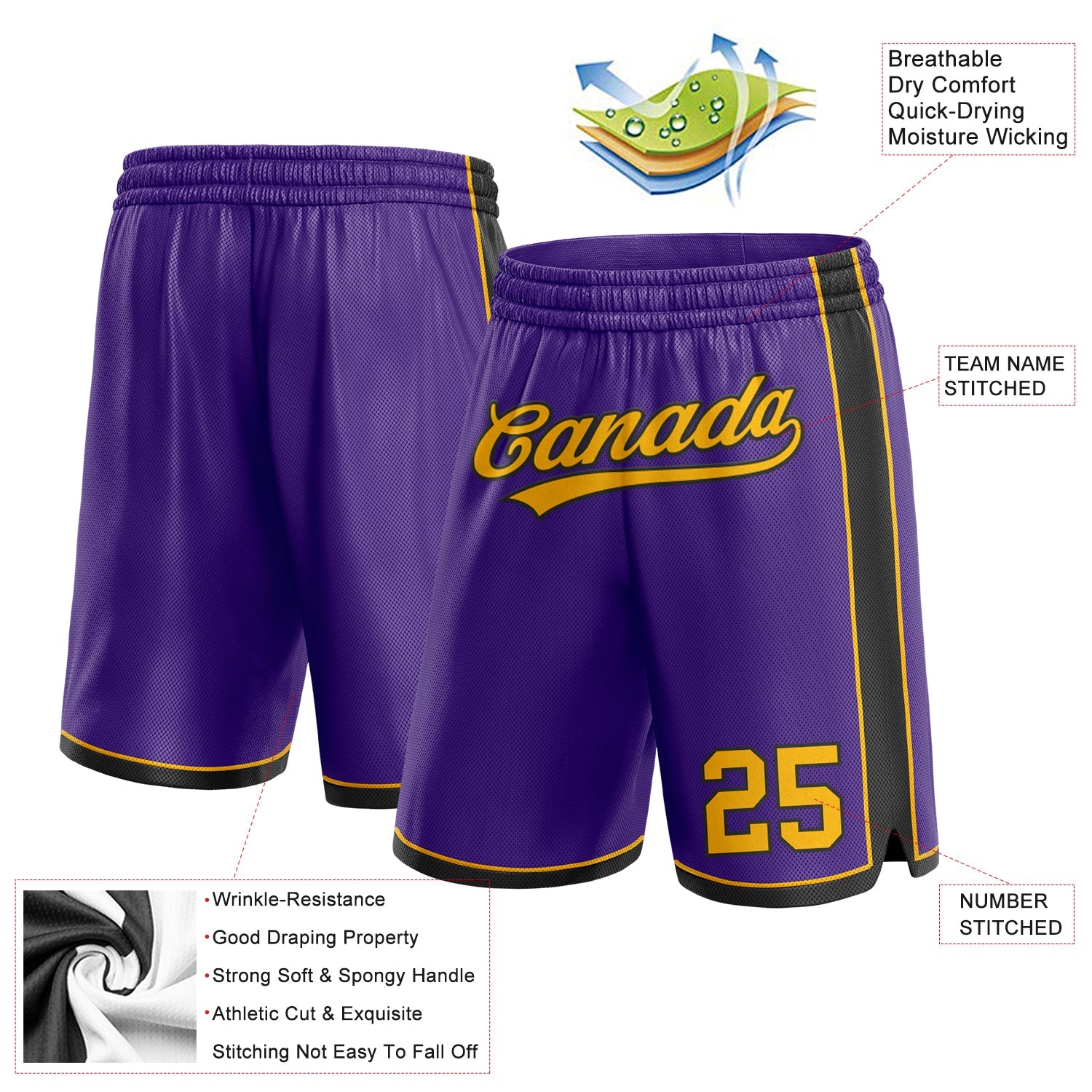 Custom Purple Gold-Black Authentic Basketball Shorts view 2