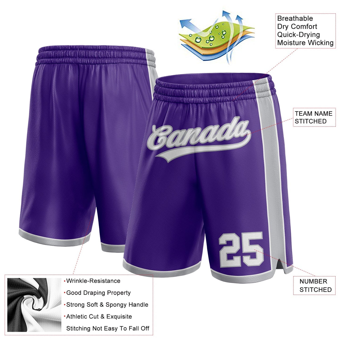 Custom Purple White-Gray Authentic Basketball Shorts view 2