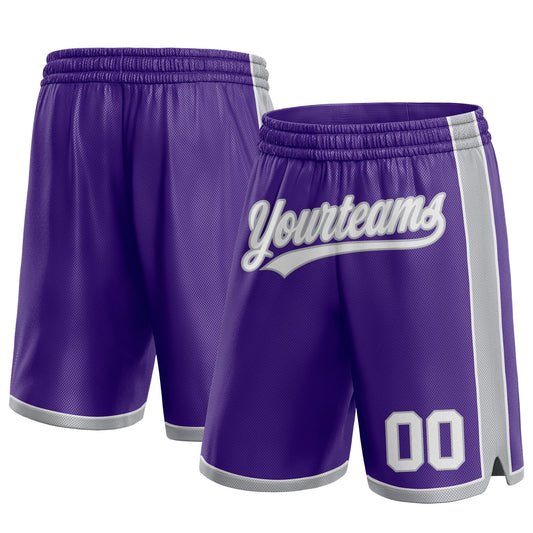 Custom Purple White-Gray Authentic Basketball Shorts - Main View
