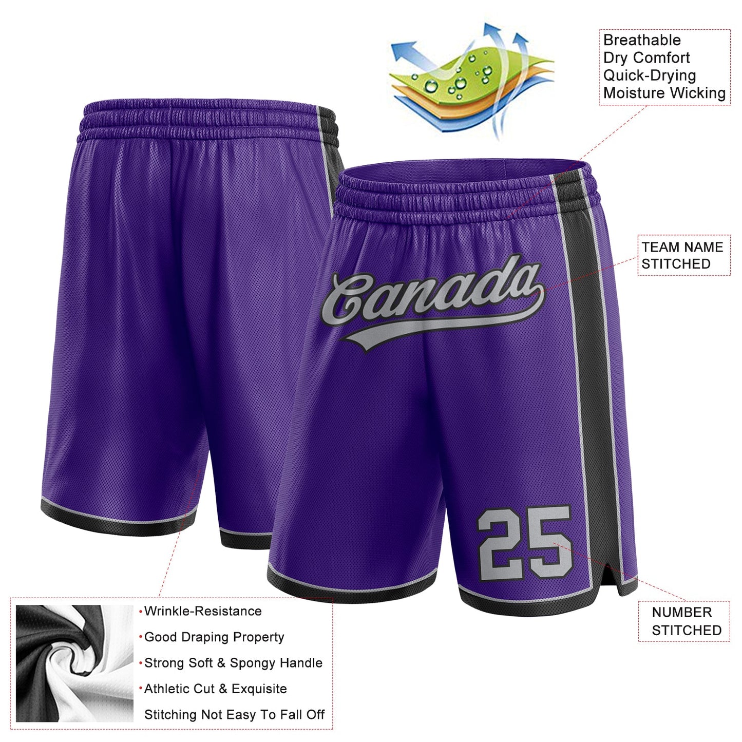 Custom Purple Gray-White Authentic Basketball Shorts view 2