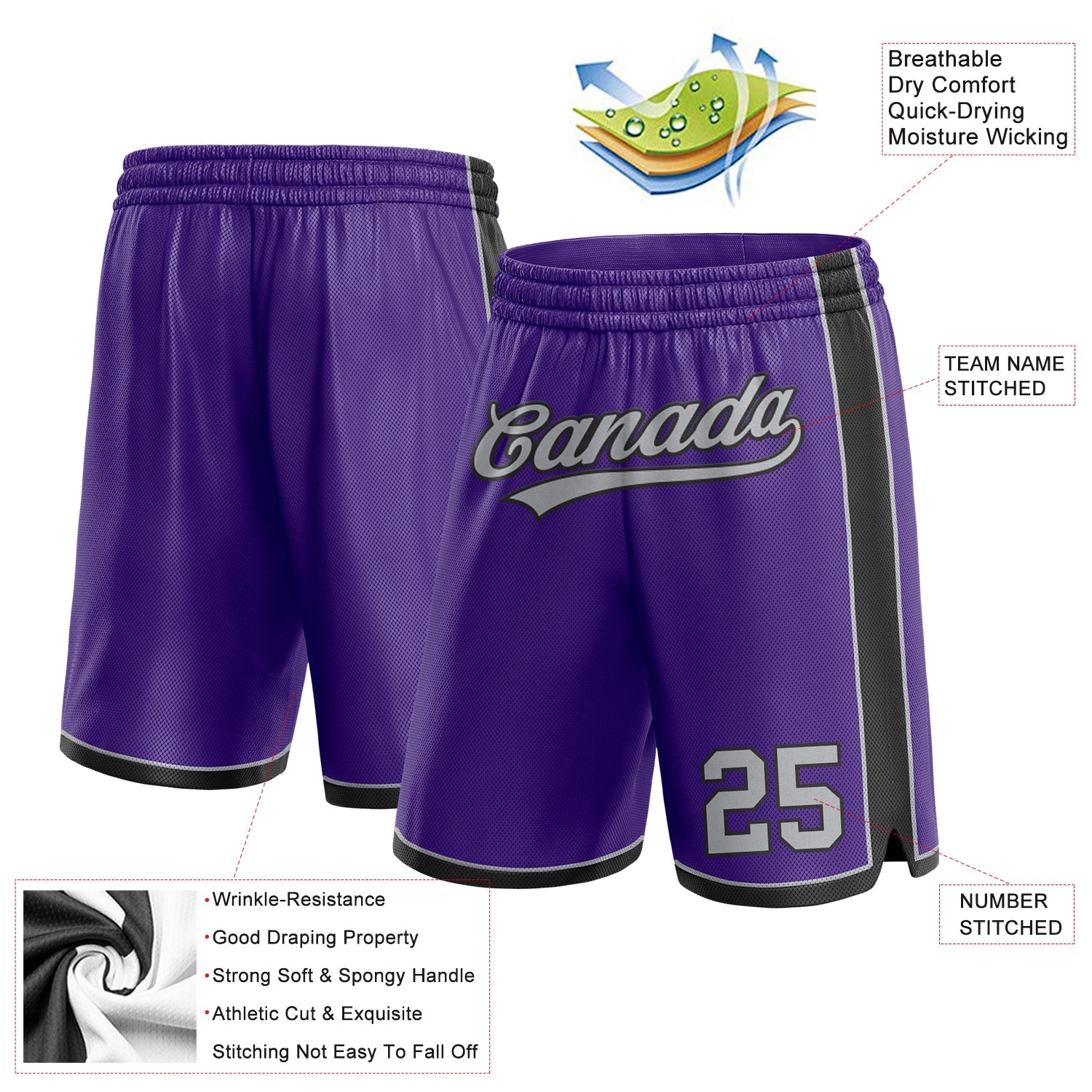 Custom Purple Gray-White Authentic Basketball Shorts view 2
