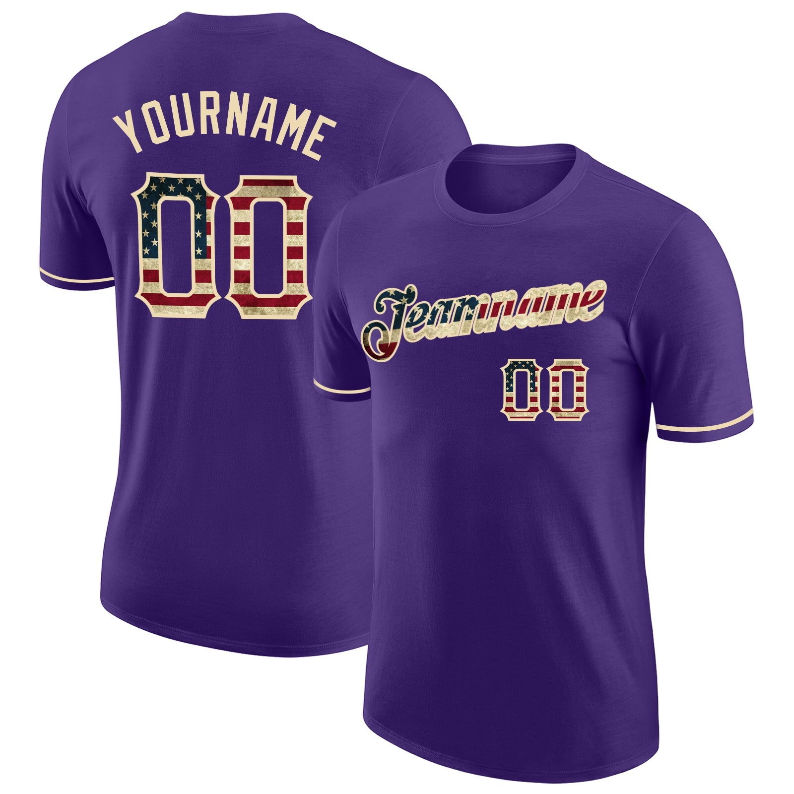 Custom Purple Vintage USA Flag-City Cream Performance T-Shirt - Main View