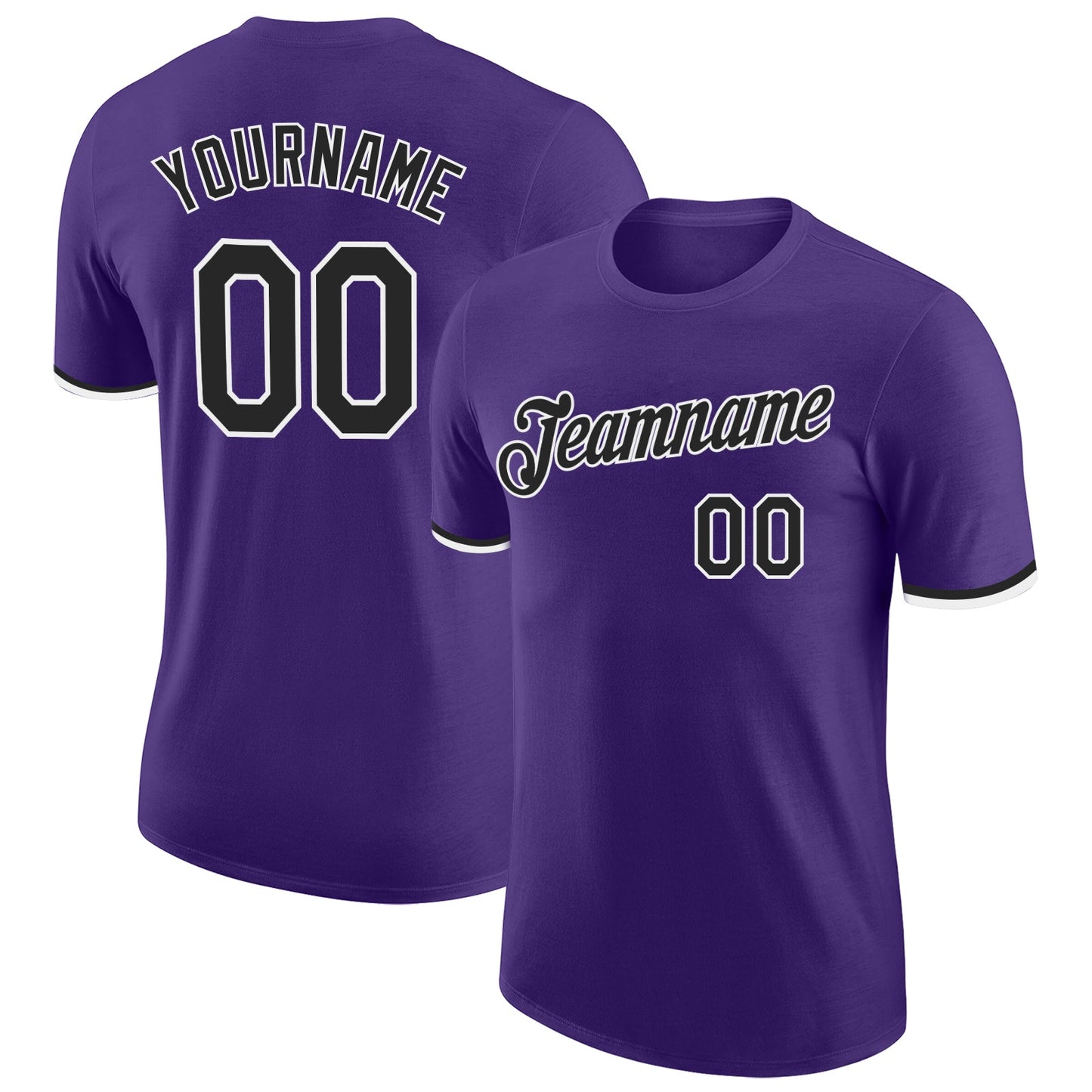 Custom Purple Black-White Performance T-Shirt - Main View