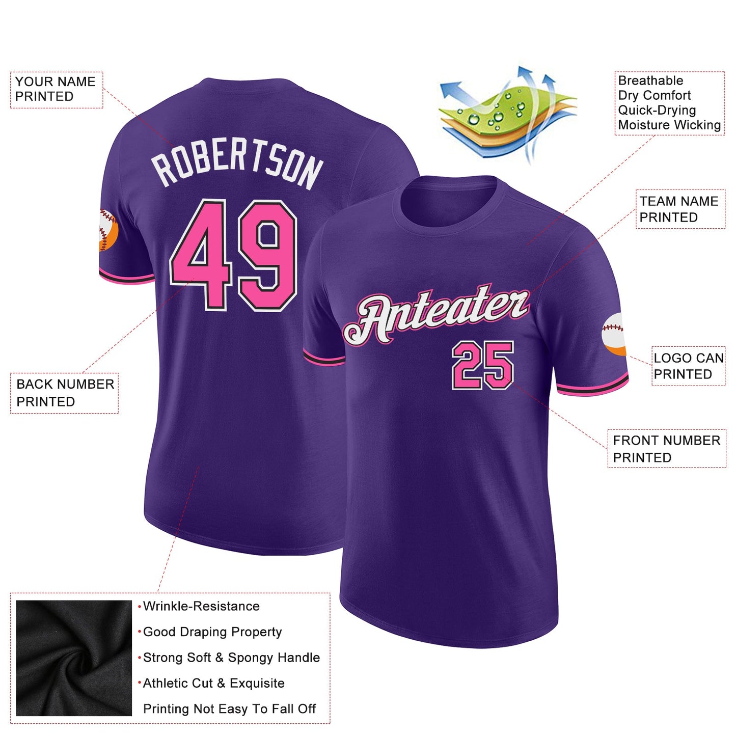 Custom Purple Pink-Black Performance T-Shirt view 2
